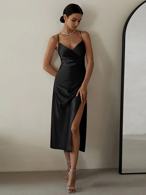 Chic V-Neck Waist-Cinching Midi Dress