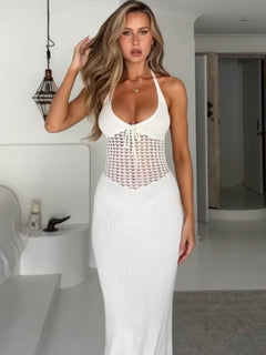 Luxury Halterneck Knitted Backless Dress