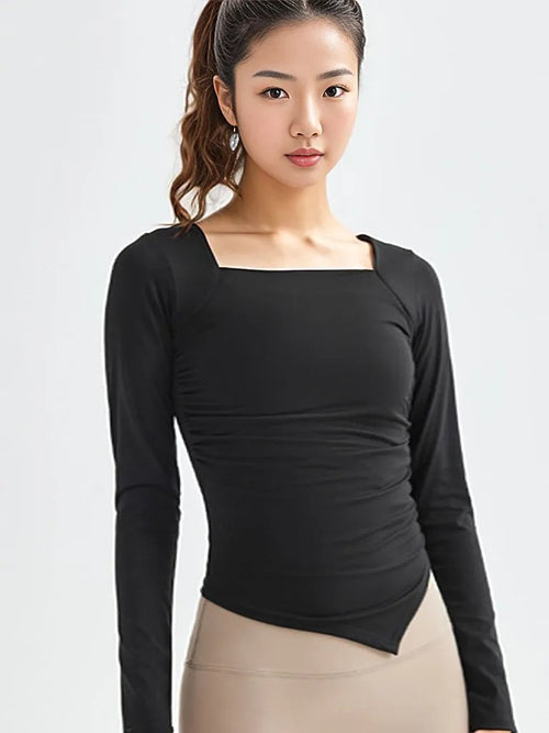 H's Square Collar Quick-Drying Long-Sleeve Top