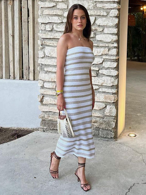 Bohemian Striped Tube Top Tight Skirt