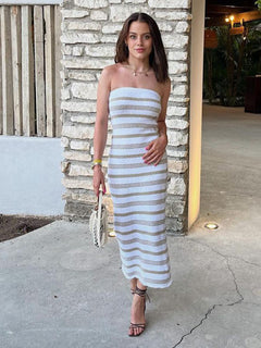 Bohemian Striped Tube Top Tight Skirt