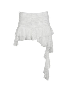 Chic Elegance: Smocked Lace Ruffled Skirt