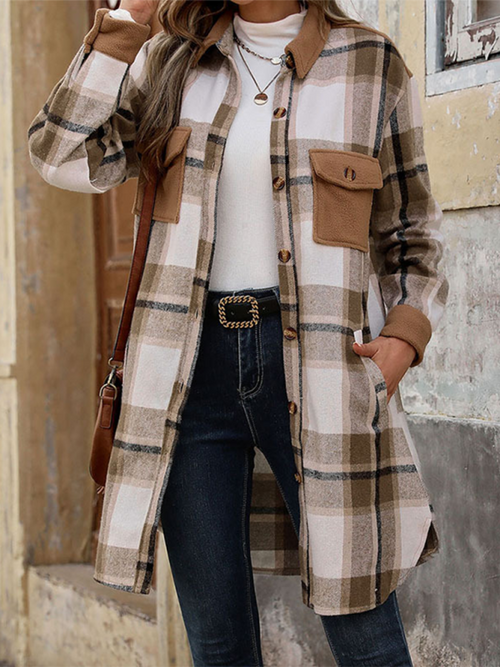 Cosy Charm Mid-Length Plaid Cardigan