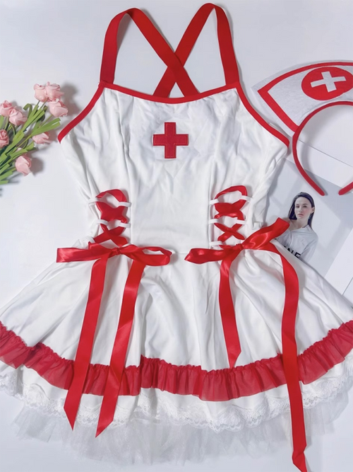 Naughty Nurse Halter Dress: Spooky Chic Lingerie Delight