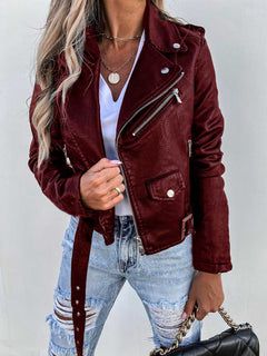 Rebel's Charm: Chic PU Leather Biker Jacket