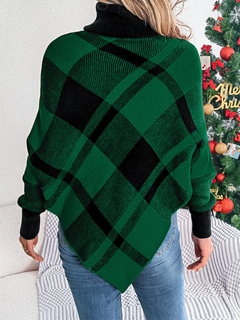 Plaid Wonderland Turtleneck Poncho for Cozy Christmas Vibes