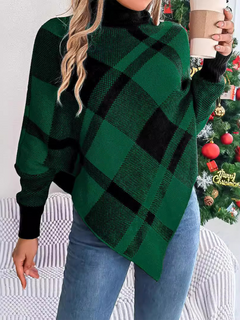 Plaid Wonderland Turtleneck Poncho for Cozy Christmas Vibes