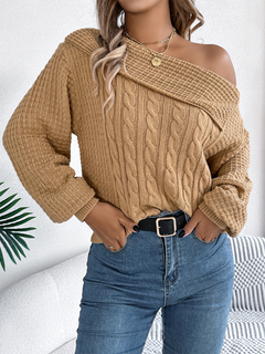 Chic Off-Shoulder Cable Knit Pullover for Autumn Adventures