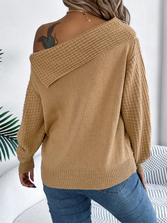 Chic Off-Shoulder Cable Knit Pullover for Autumn Adventures