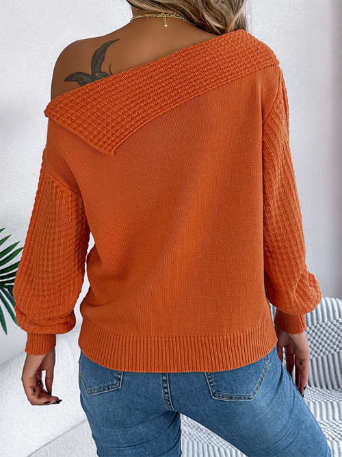 Chic Off-Shoulder Cable Knit Pullover for Autumn Adventures