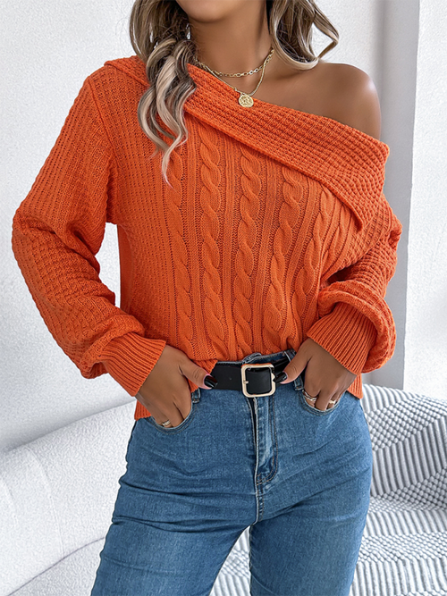 Chic Off-Shoulder Cable Knit Pullover for Autumn Adventures