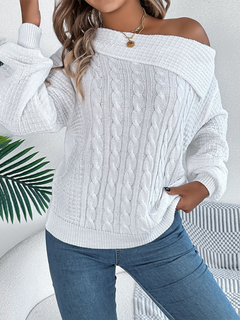 Chic Off-Shoulder Cable Knit Pullover for Autumn Adventures