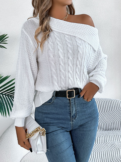 Chic Off-Shoulder Cable Knit Pullover for Autumn Adventures