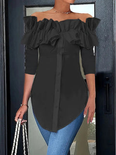 Charming One-Shoulder Ruffled Top in Classic Solid Colours