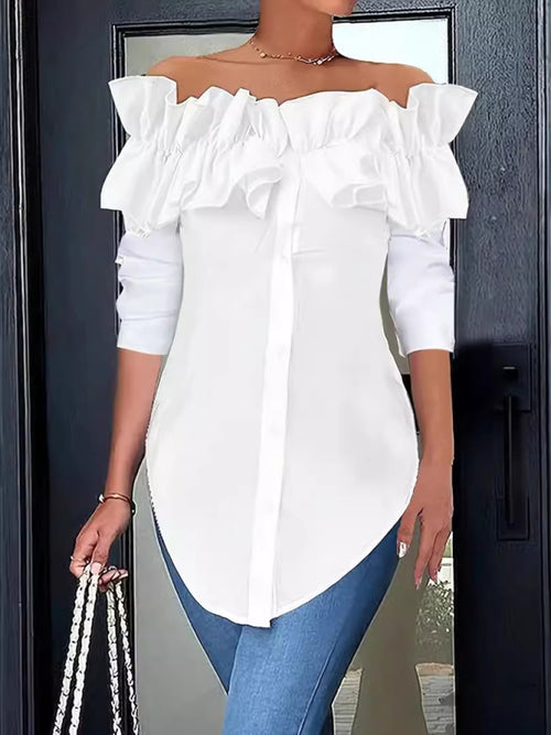 Charming One-Shoulder Ruffled Top in Classic Solid Colours