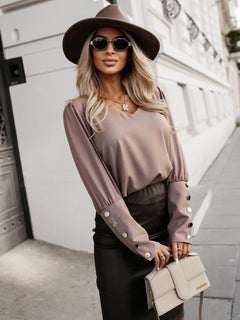 Chic Whimsy V-Neck Button-Up Top