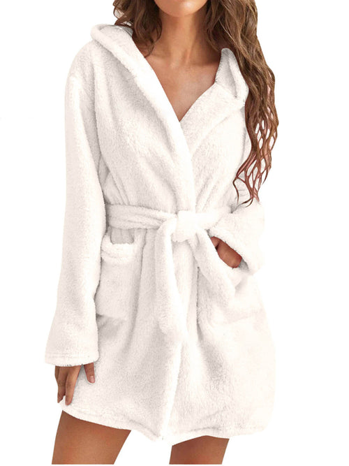 Snuggly Autumn-Winter Plush Hooded Bathrobe