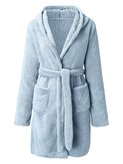 Snuggly Autumn-Winter Plush Hooded Bathrobe