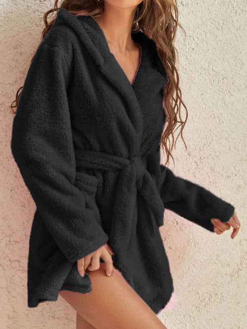 Snuggly Autumn-Winter Plush Hooded Bathrobe