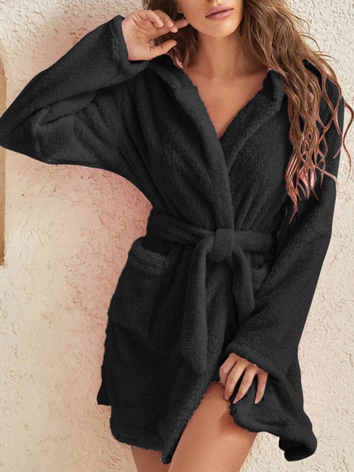 Snuggly Autumn-Winter Plush Hooded Bathrobe