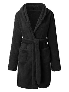 Snuggly Autumn-Winter Plush Hooded Bathrobe