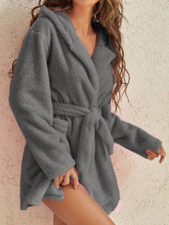 Snuggly Autumn-Winter Plush Hooded Bathrobe