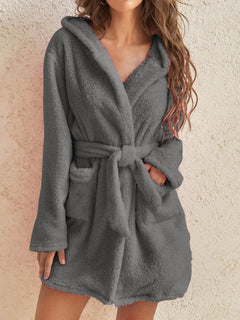 Snuggly Autumn-Winter Plush Hooded Bathrobe