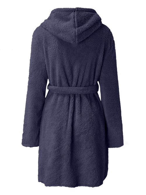 Snuggly Autumn-Winter Plush Hooded Bathrobe