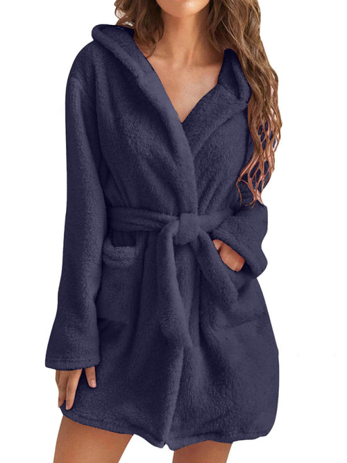 Snuggly Autumn-Winter Plush Hooded Bathrobe