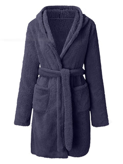 Snuggly Autumn-Winter Plush Hooded Bathrobe