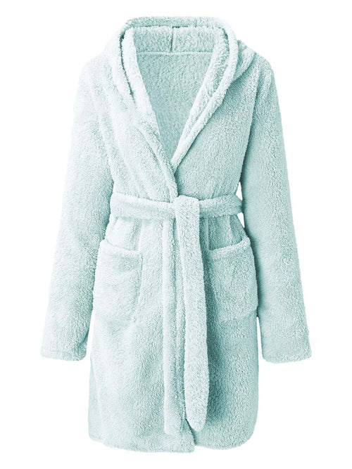 Snuggly Autumn-Winter Plush Hooded Bathrobe