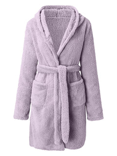 Snuggly Autumn-Winter Plush Hooded Bathrobe