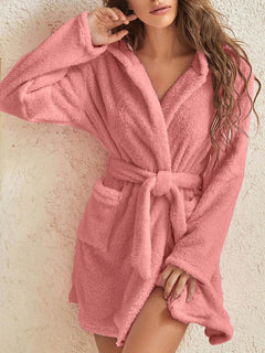 Snuggly Autumn-Winter Plush Hooded Bathrobe