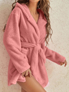 Snuggly Autumn-Winter Plush Hooded Bathrobe