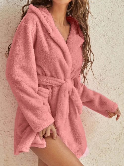 Snuggly Autumn-Winter Plush Hooded Bathrobe