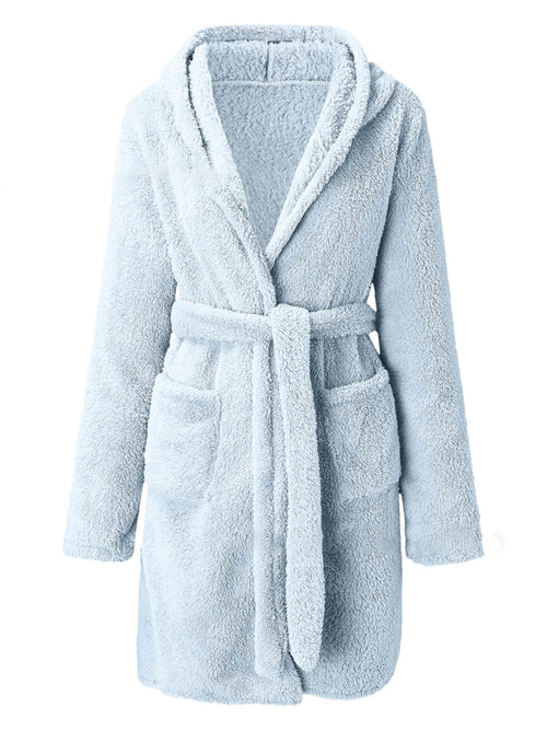 Snuggly Autumn-Winter Plush Hooded Bathrobe