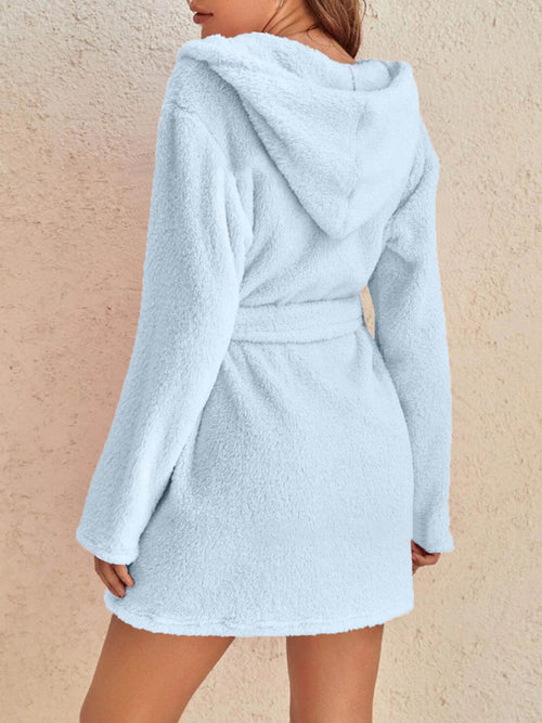 Snuggly Autumn-Winter Plush Hooded Bathrobe