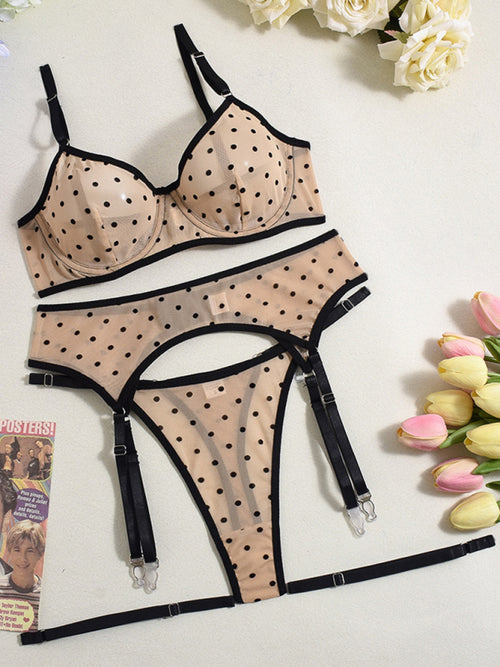 Alluring Polka Dot Mesh Lingerie Set