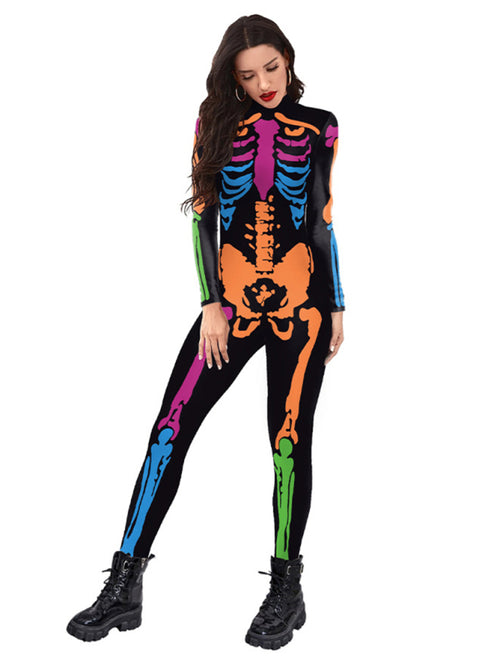 Colourful Skeleton Elegance: Luxe Jumpsuit Glamour