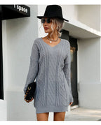 Classic Grey V-Neck Sweater Dress